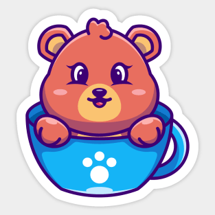 Cute bear on cup coffee cartoon Sticker